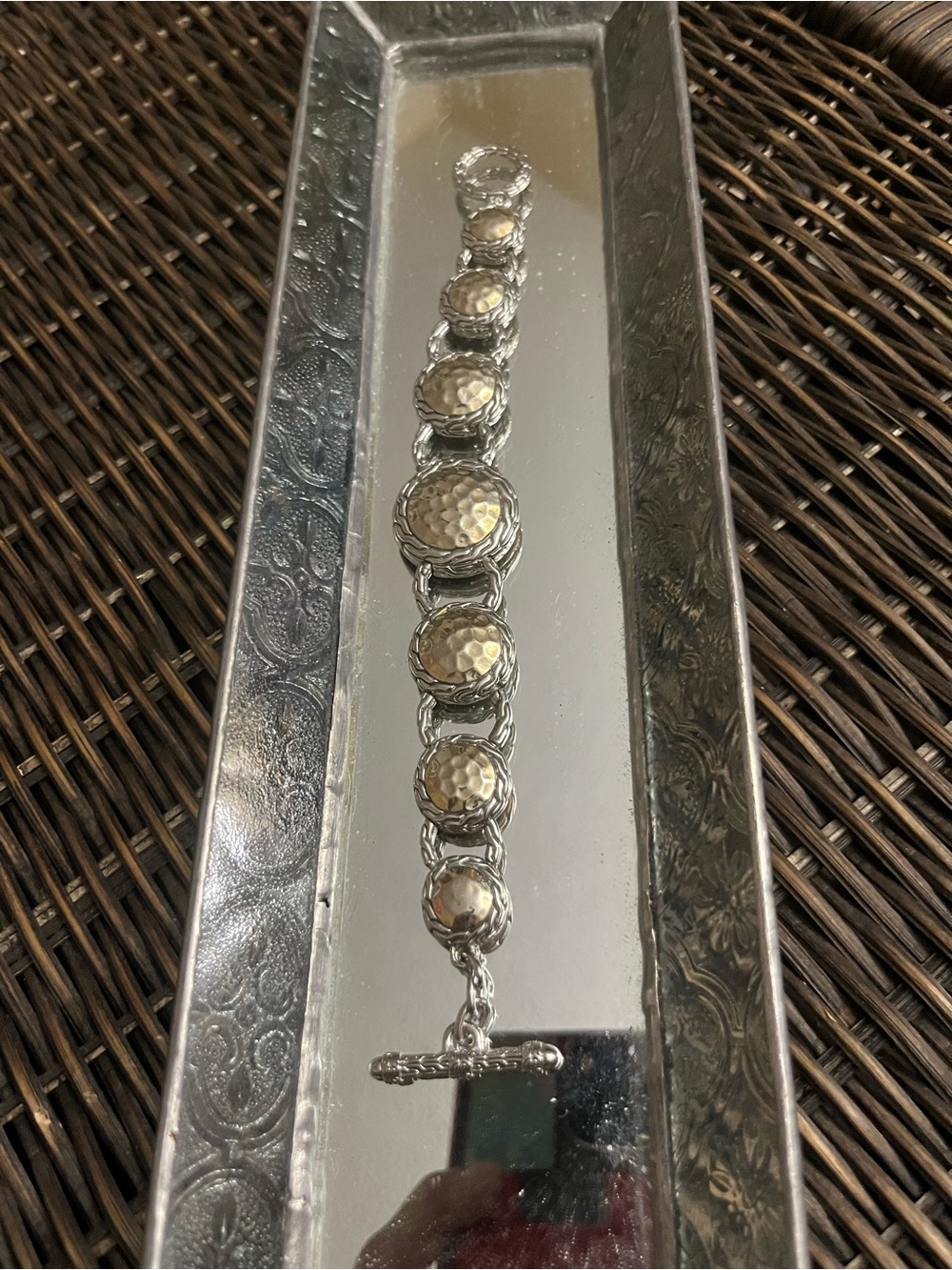 Silver-Tone Hammered Disc Link Bracelet - Unbranded